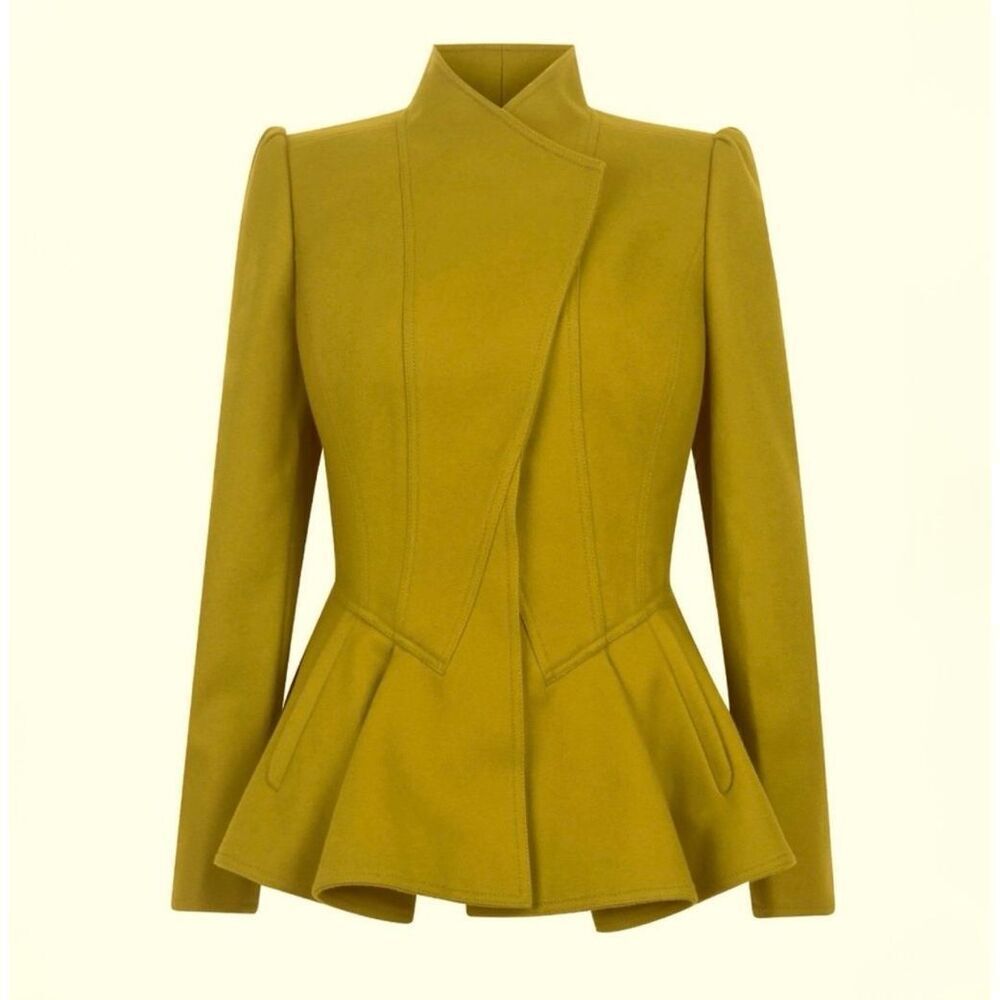 Ted Baker Women’s Wrenn Chartreuse Green Wool Cashmere Blend Peplum Blazer Jacke
